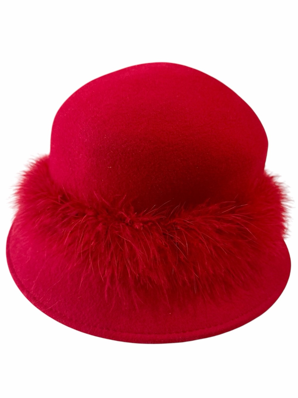 Arlin Red 100% Wool Cloche Hat with Marabou Feather Trim — One Size — WPL 7008